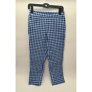 Lemon Way Pants Womens 4 Blue White Gingham Check Pull On Stretch Ankle Slim